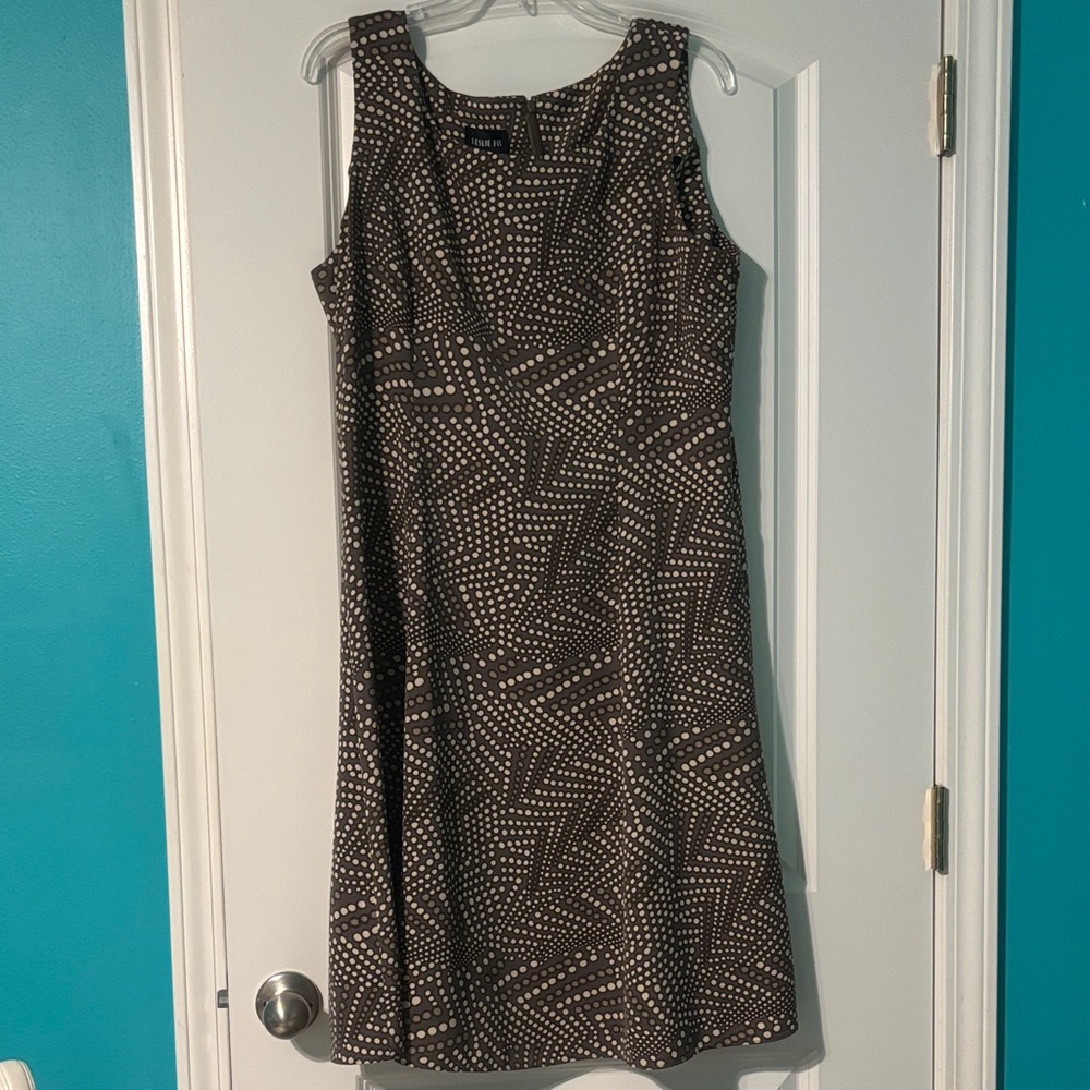 Leslie Fay brown  and cream Dot Patterned Midi Dress Office church